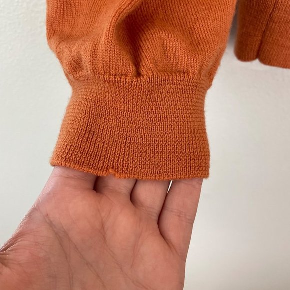 J. Crew Factory Men's L 100% Merino Wool Burnt Orange V Neck Sweater Fall - Picture 6 of 9